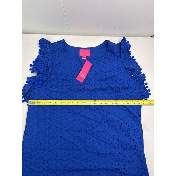Lilly Pulitzer NWT Astara Dress Baha Blue Neon Sunburst Eyelet Size L - Picture 7 of 7